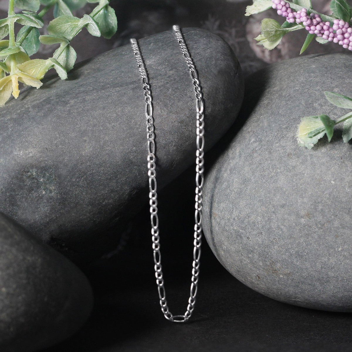 14k White Gold Solid Figaro Chain 1.9mm - LinkagejewelrydesignLinkagejewelrydesign