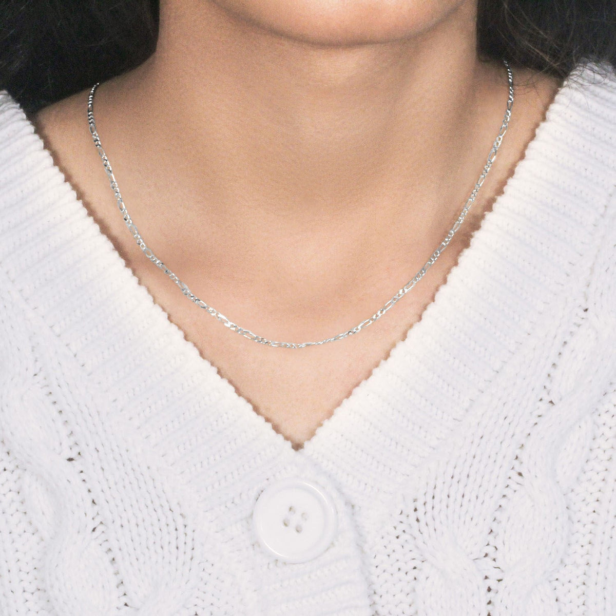 14k White Gold Solid Figaro Chain 1.9mm - LinkagejewelrydesignLinkagejewelrydesign