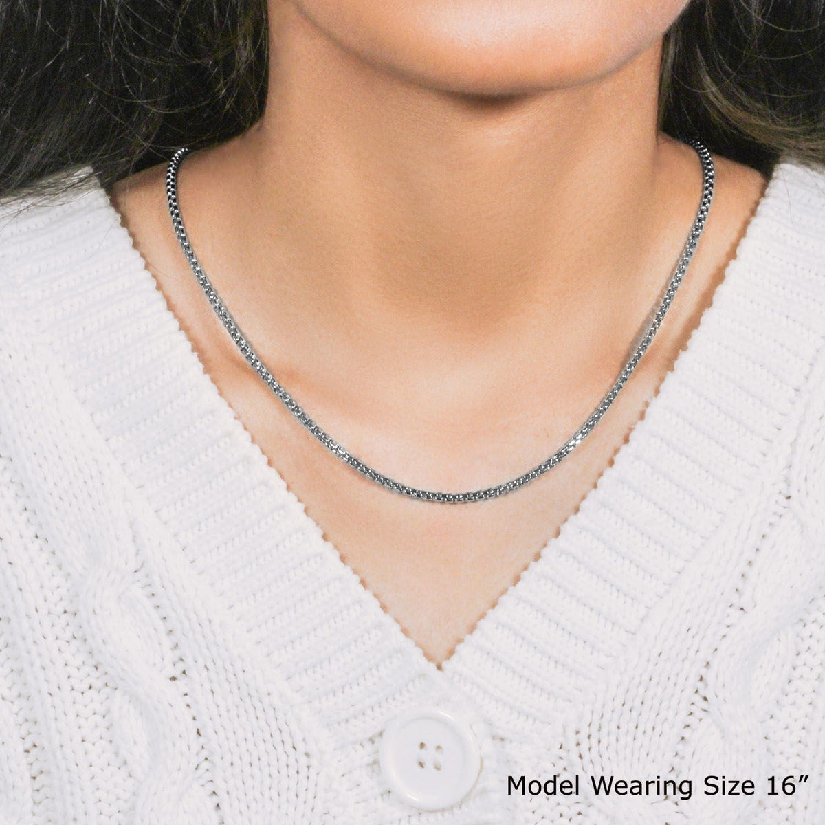 14k White Gold Solid Round Box Chain 2.5 mm - LinkagejewelrydesignLinkagejewelrydesign