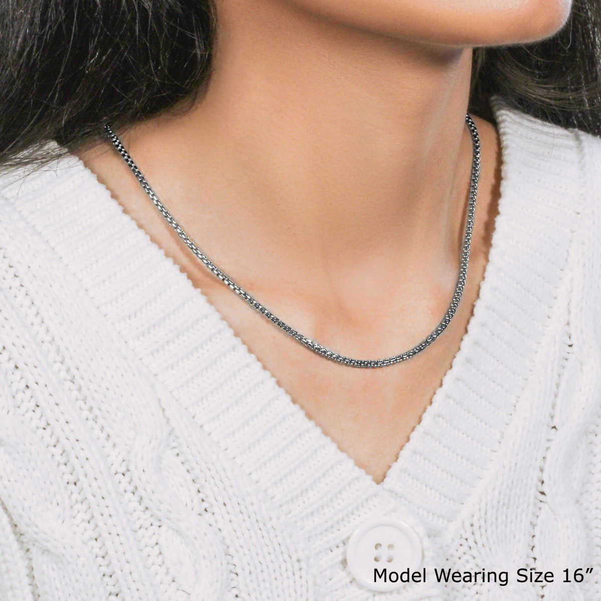 14k White Gold Solid Round Box Chain 2.5 mm - LinkagejewelrydesignLinkagejewelrydesign