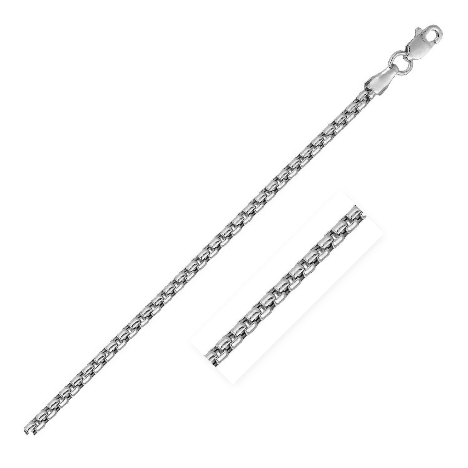 14k White Gold Solid Round Box Chain 2.5 mm - LinkagejewelrydesignLinkagejewelrydesign