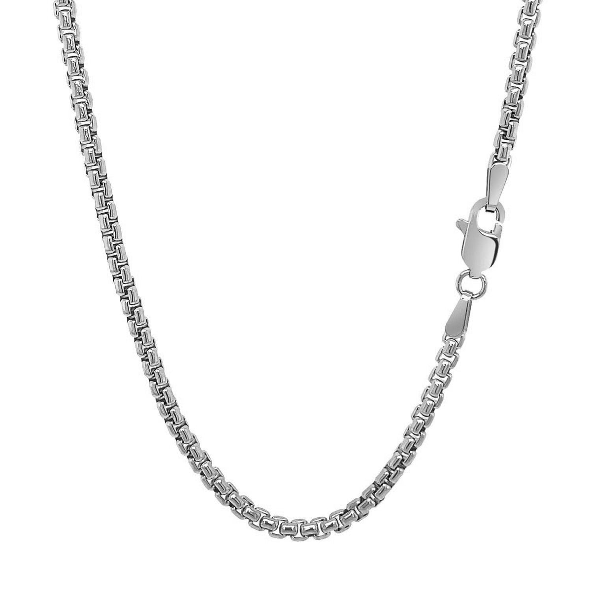 14k White Gold Solid Round Box Chain 2.5 mm - LinkagejewelrydesignLinkagejewelrydesign