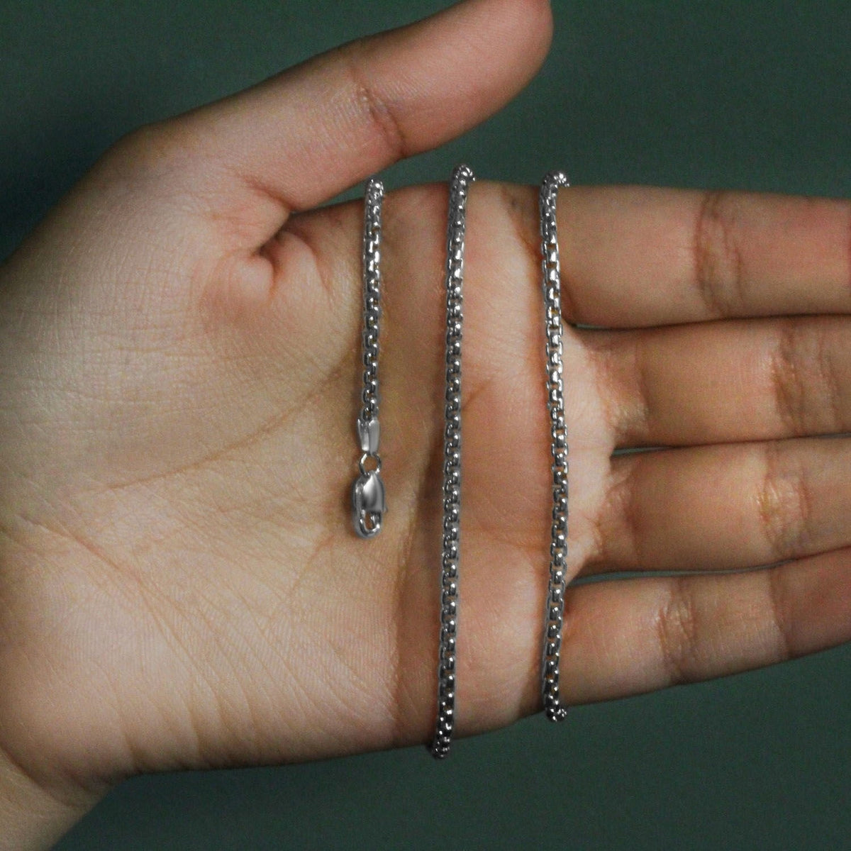14k White Gold Solid Round Box Chain 2.5 mm - LinkagejewelrydesignLinkagejewelrydesign