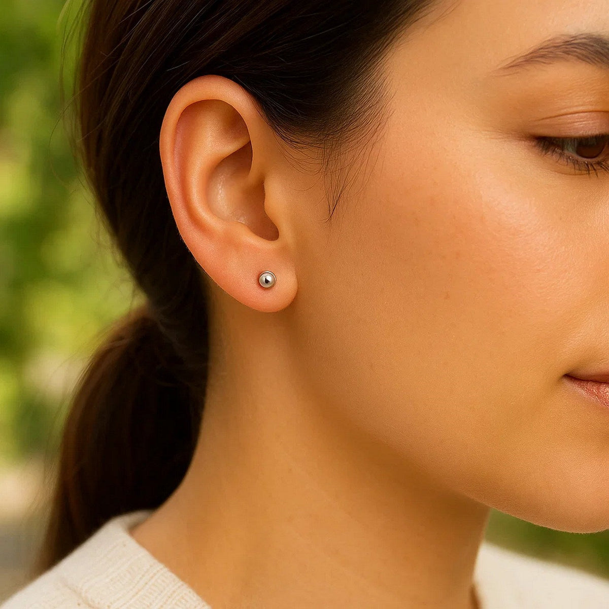 14k White Gold Spherical Stud Earrings (3mm) - LinkagejewelrydesignLinkagejewelrydesign