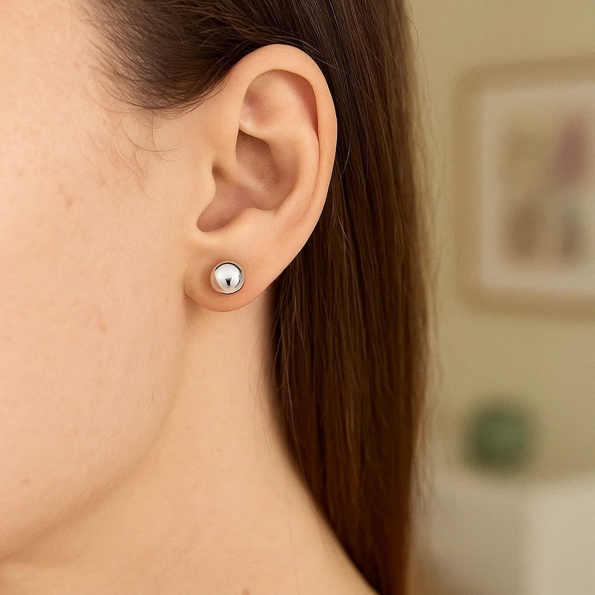 14k White Gold Spherical Stud Earrings (7.0 mm) - LinkagejewelrydesignLinkagejewelrydesign