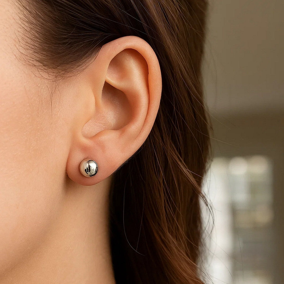 14k White Gold Spherical Stud Earrings (7.0 mm) - LinkagejewelrydesignLinkagejewelrydesign
