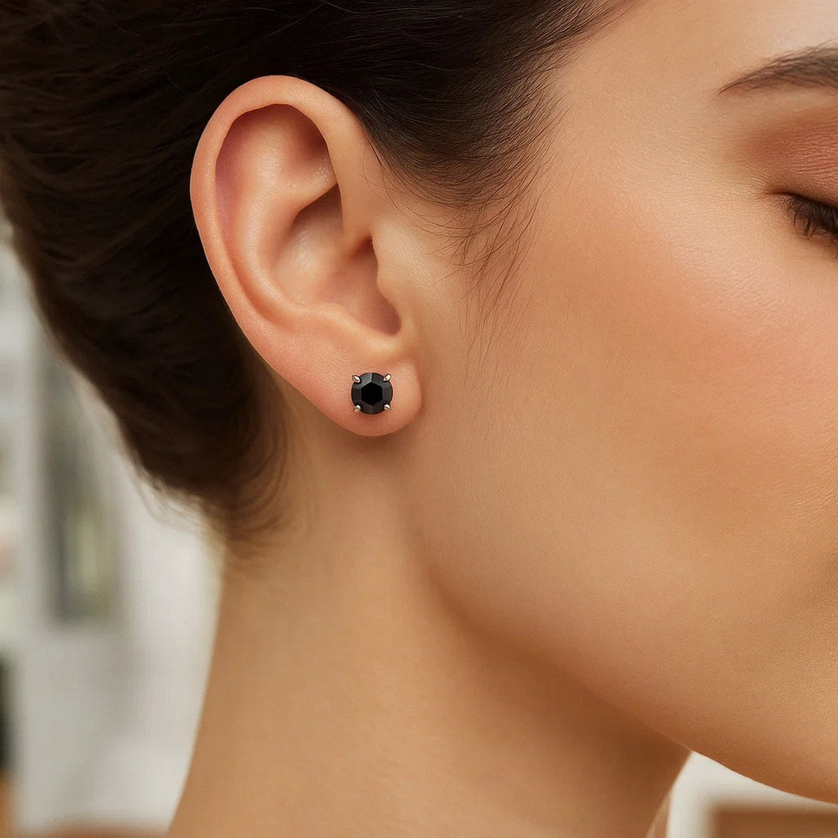 14k White Gold Stud Earrings with Black Cubic Zirconia(4mm) - LinkagejewelrydesignLinkagejewelrydesign