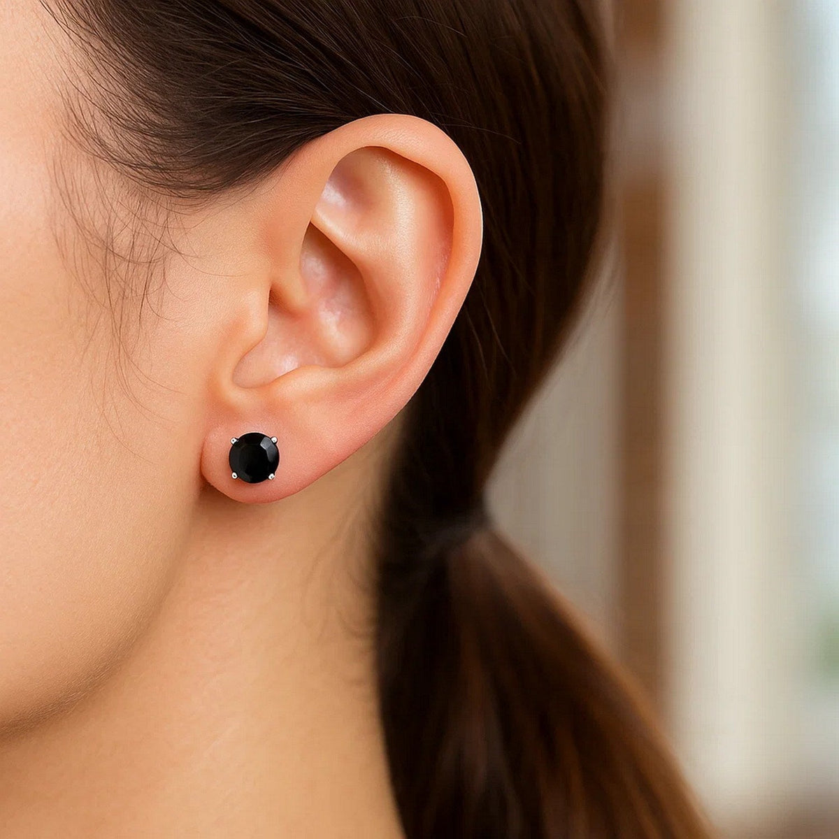 14k White Gold Stud Earrings with Black Faceted Cubic Zirconia(5mm) - LinkagejewelrydesignLinkagejewelrydesign