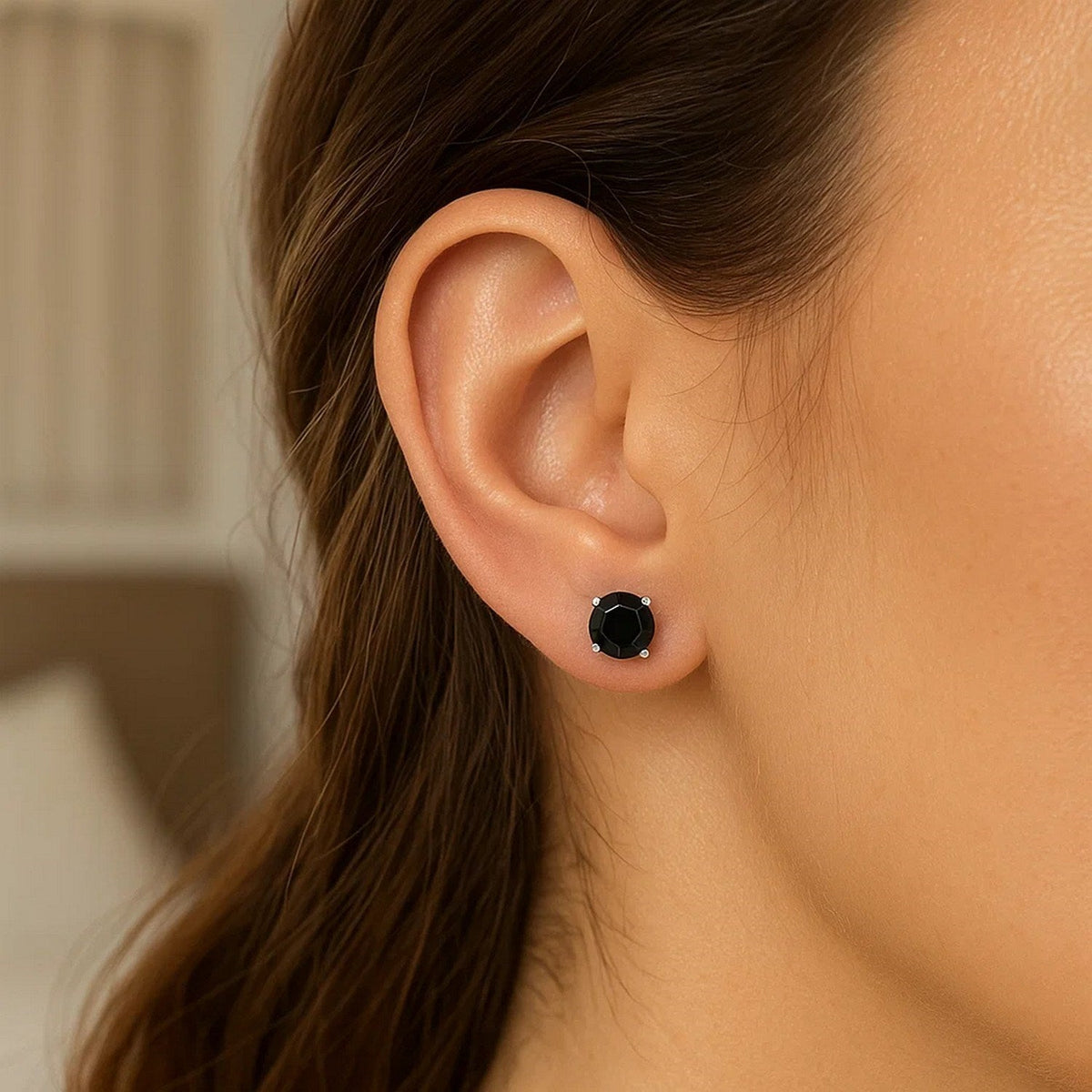 14k White Gold Stud Earrings with Black Faceted Cubic Zirconia(5mm) - LinkagejewelrydesignLinkagejewelrydesign