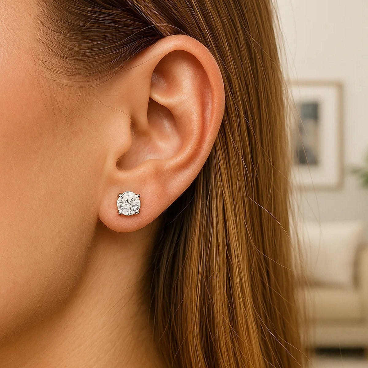 14k White Gold Stud Earrings with White Hue Faceted Cubic Zirconia - LinkagejewelrydesignLinkagejewelrydesign