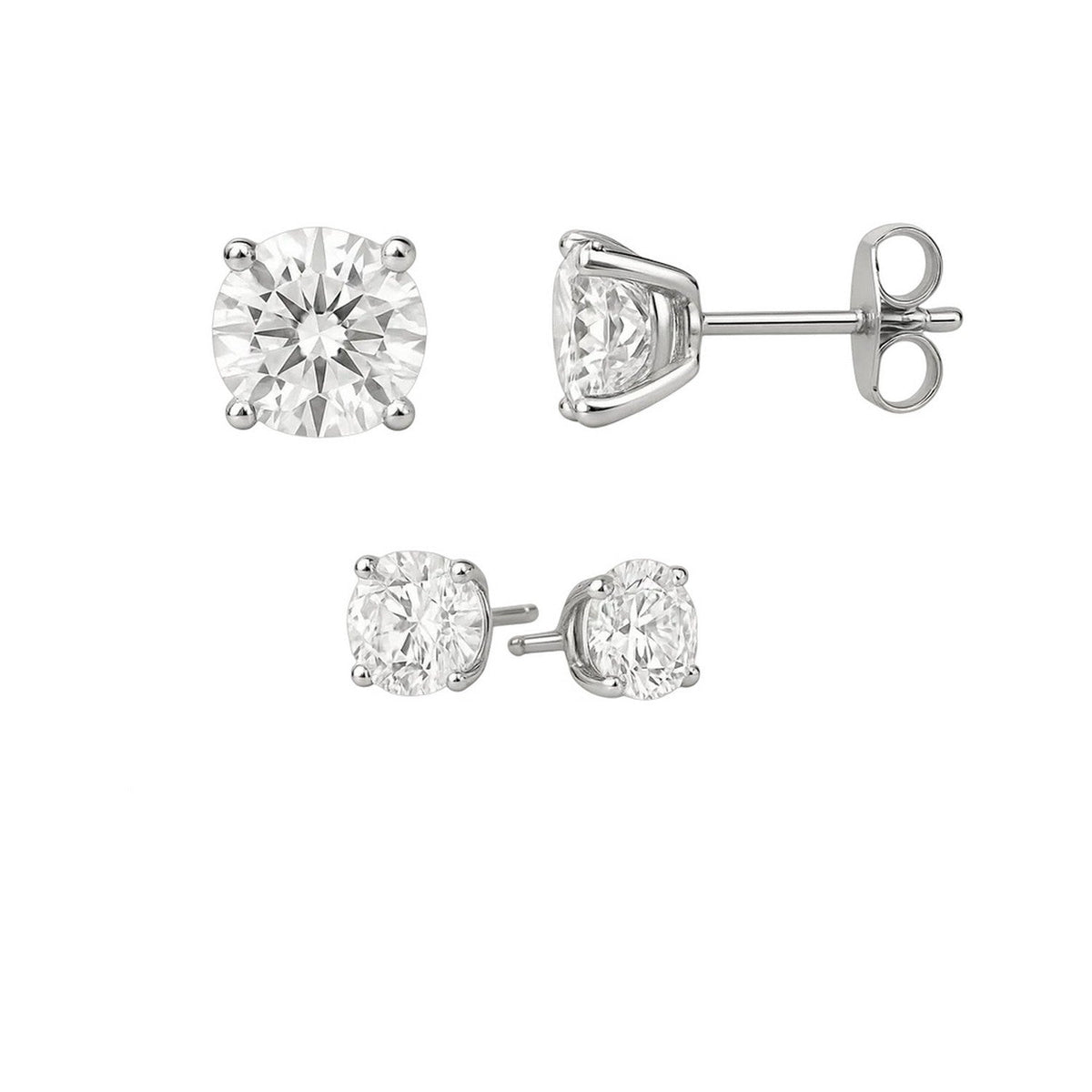 14k White Gold Stud Earrings with White Hue Faceted Cubic Zirconia(5mm) - LinkagejewelrydesignLinkagejewelrydesign