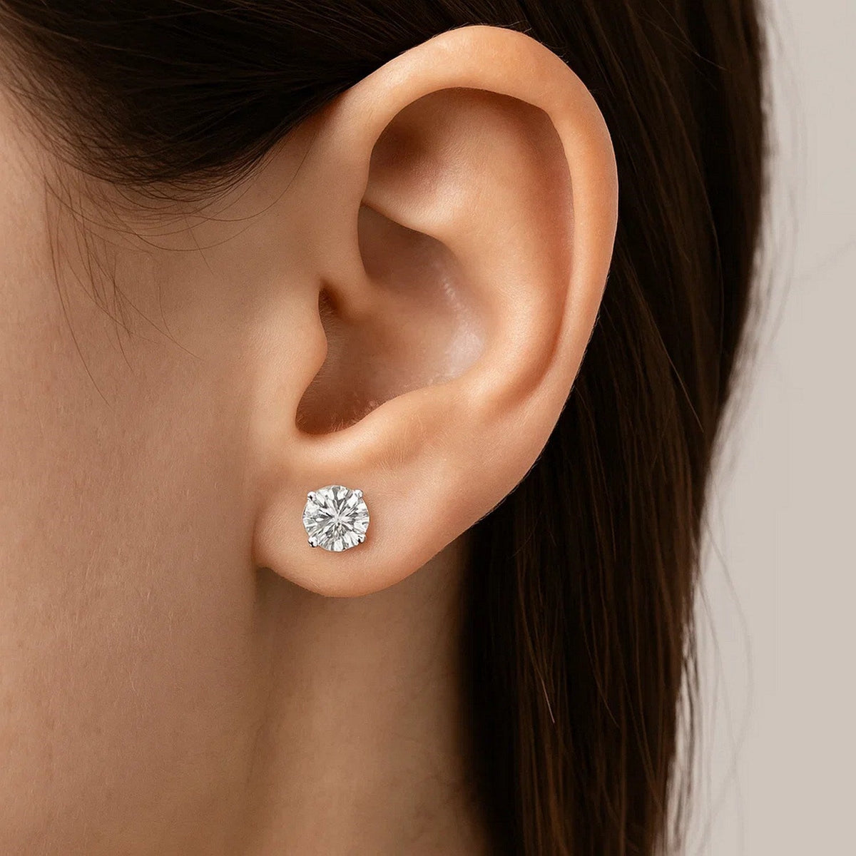 14k White Gold Stud Earrings with White Hue Faceted Cubic Zirconia(7mm) - LinkagejewelrydesignLinkagejewelrydesign