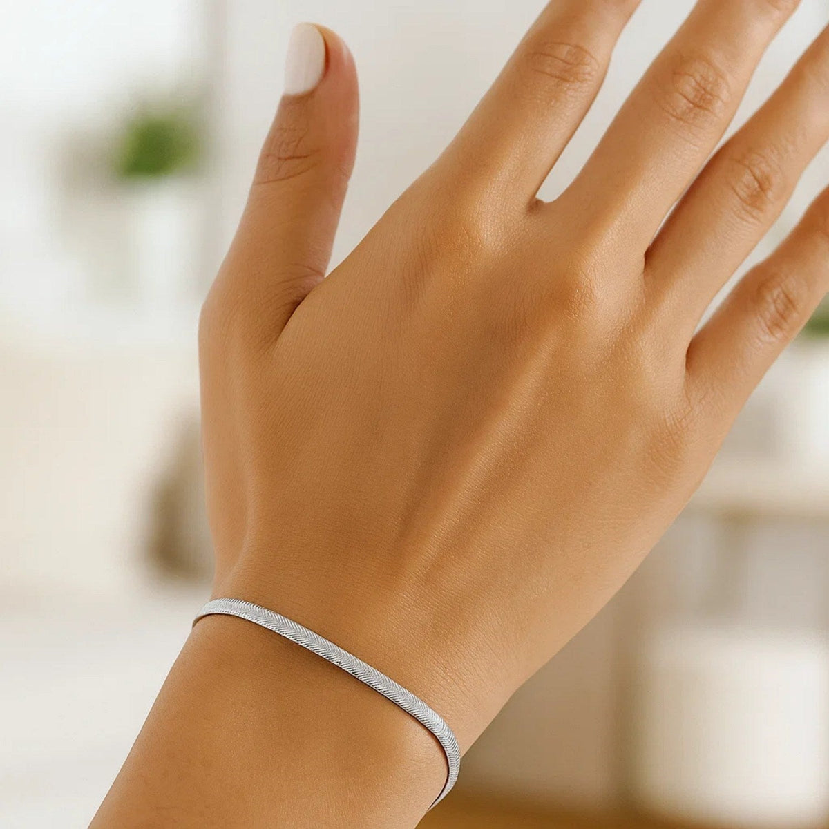 14k White Gold Super Flex Herringbone Bracelet (2.80 mm) - LinkagejewelrydesignLinkagejewelrydesign