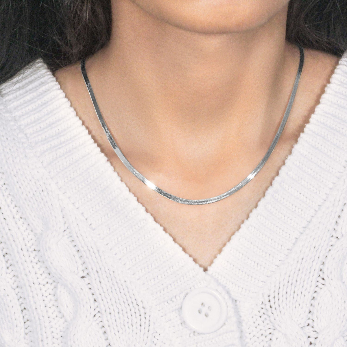 14k White Gold Super Flex Herringbone Chain (2.80 mm) - LinkagejewelrydesignLinkagejewelrydesign