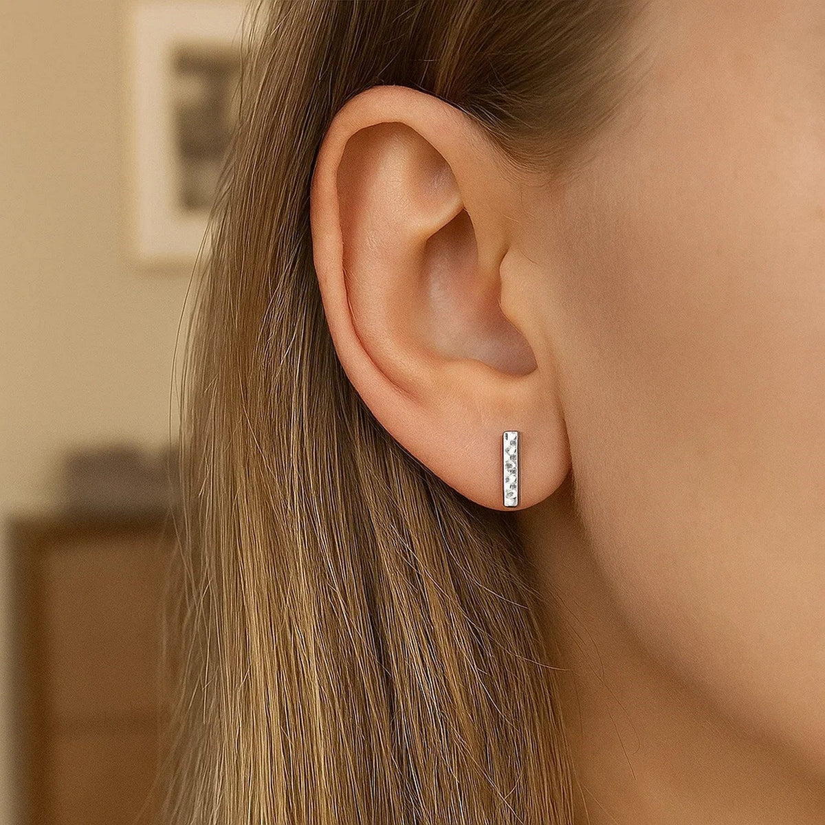 14k White Gold Textured Bar Earrings - LinkagejewelrydesignLinkagejewelrydesign