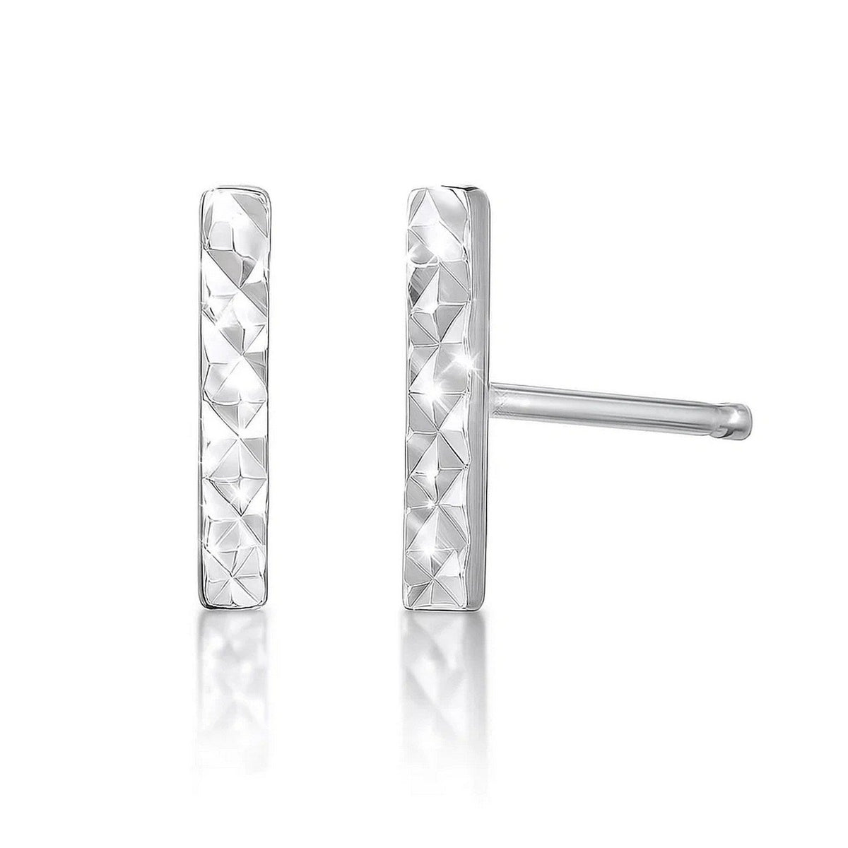 14k White Gold Textured Bar Earrings - LinkagejewelrydesignLinkagejewelrydesign