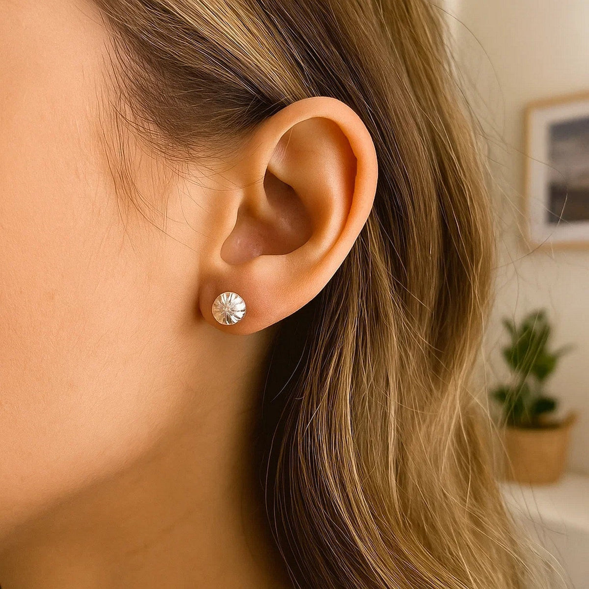 14k White Gold Textured Flat Style Stud Earrings(6mm) - LinkagejewelrydesignLinkagejewelrydesign