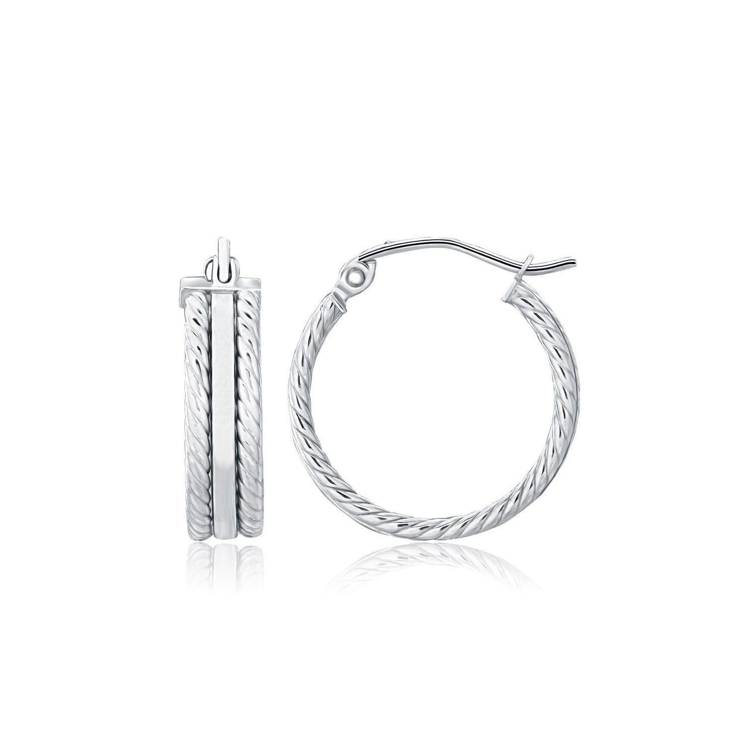 14K White Gold Textured Hoop Earrings (3/4 inch Diameter) - LinkagejewelrydesignLinkagejewelrydesign