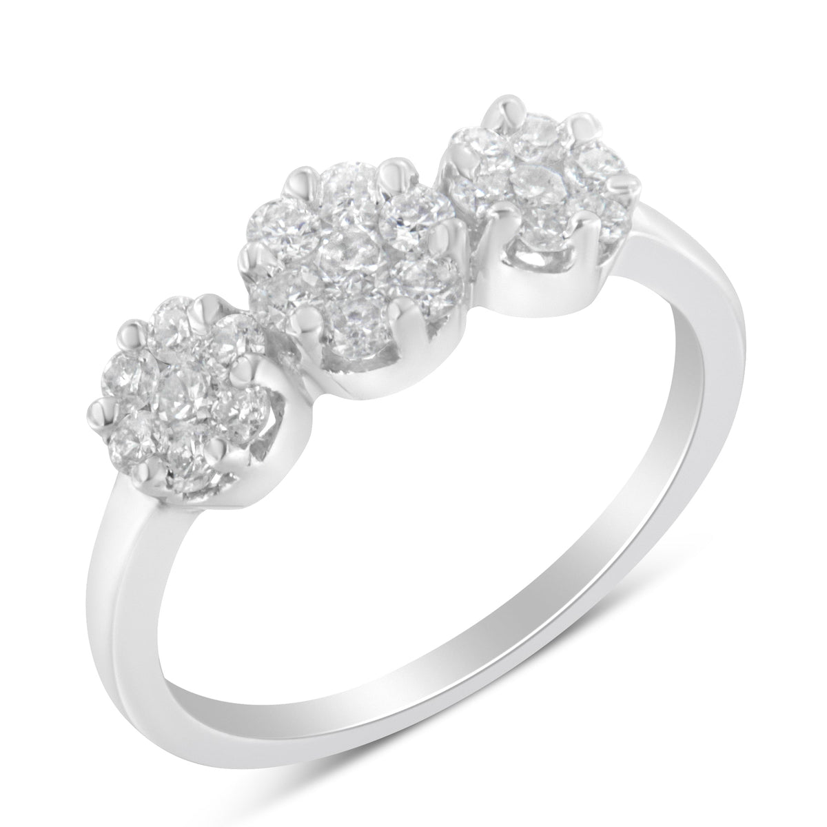 14K White Gold Three - Stone Cluster Diamond Ring (0.7 Cttw, H - I Color, SI2 - I1 Clarity) - LinkagejewelrydesignLinkagejewelrydesign