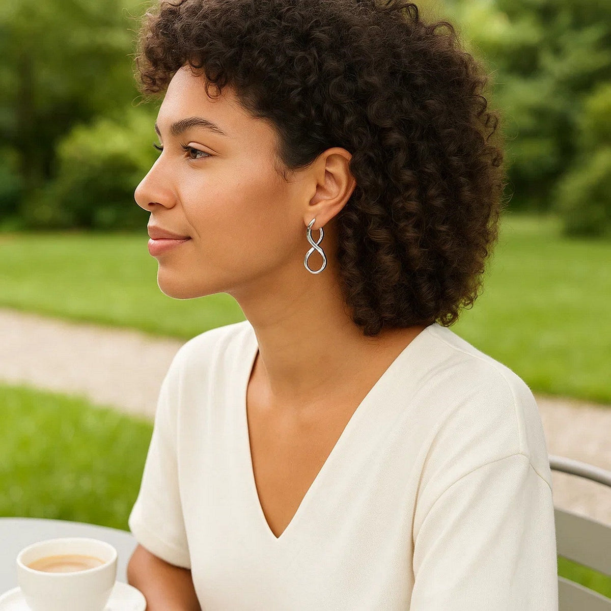 14k White Gold Twist Motif Polished Hoop Earrings - LinkagejewelrydesignLinkagejewelrydesign