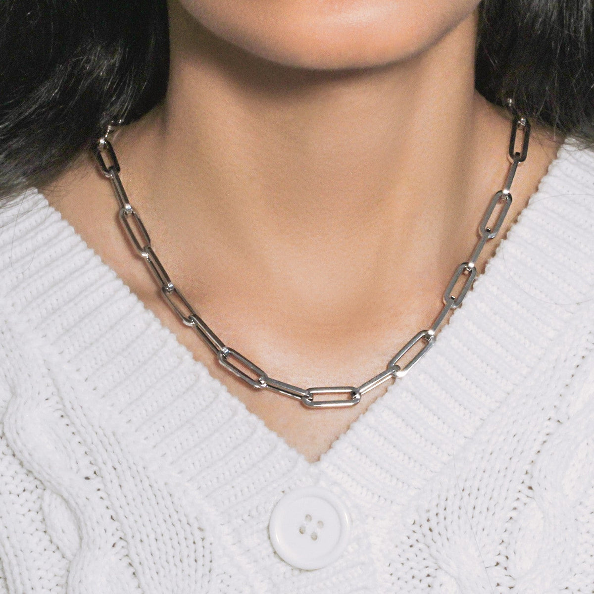 14K White Gold Wide Paperclip Chain (6.10 mm) - LinkagejewelrydesignLinkagejewelrydesign