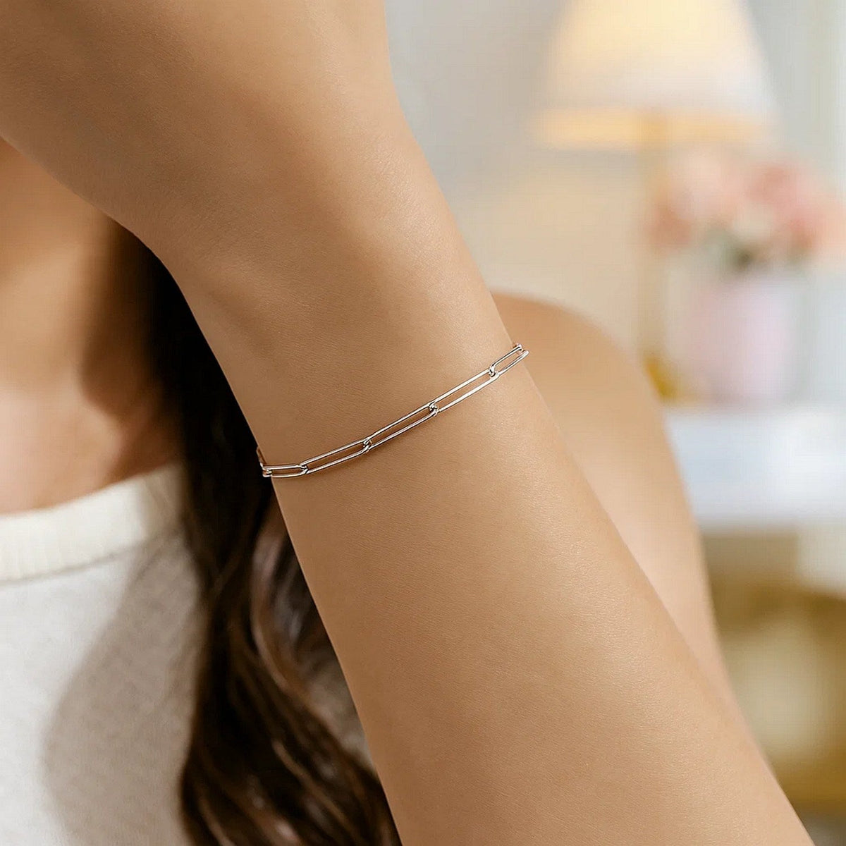 14k White Gold Wire Paperclip Bracelet (2.70 mm) - LinkagejewelrydesignLinkagejewelrydesign