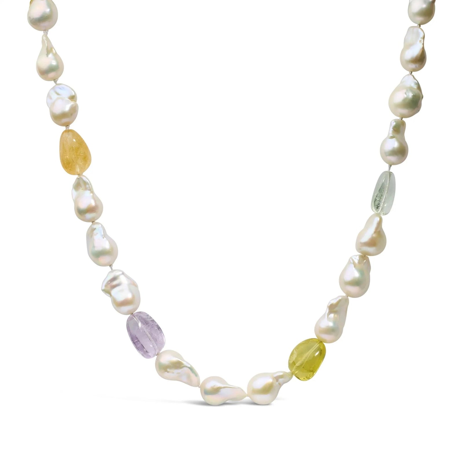 14K Yellow Citrine, Amethyst, and Baroque Pearl Strand Necklace - 18" Inches - LinkagejewelrydesignLinkagejewelrydesign