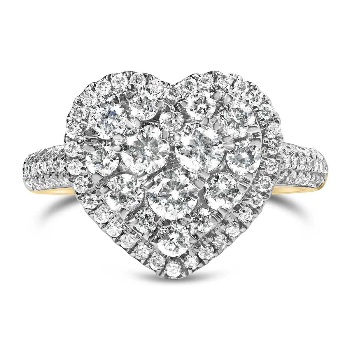 14K Yellow Gold 1 1/2 Cttw Diamond Heart Shaped Composite Ring (H - I Color, SI2 - I1 Clarity) - Ring Size 7 - LinkagejewelrydesignLinkagejewelrydesign