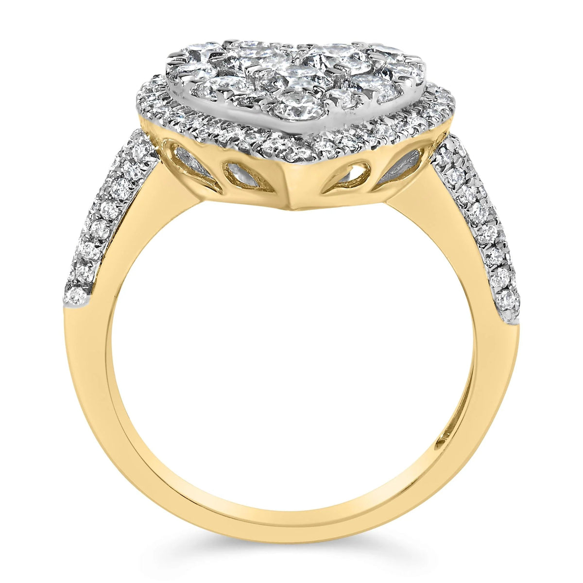 14K Yellow Gold 1 1/2 Cttw Diamond Heart Shaped Composite Ring (H - I Color, SI2 - I1 Clarity) - Ring Size 7 - LinkagejewelrydesignLinkagejewelrydesign