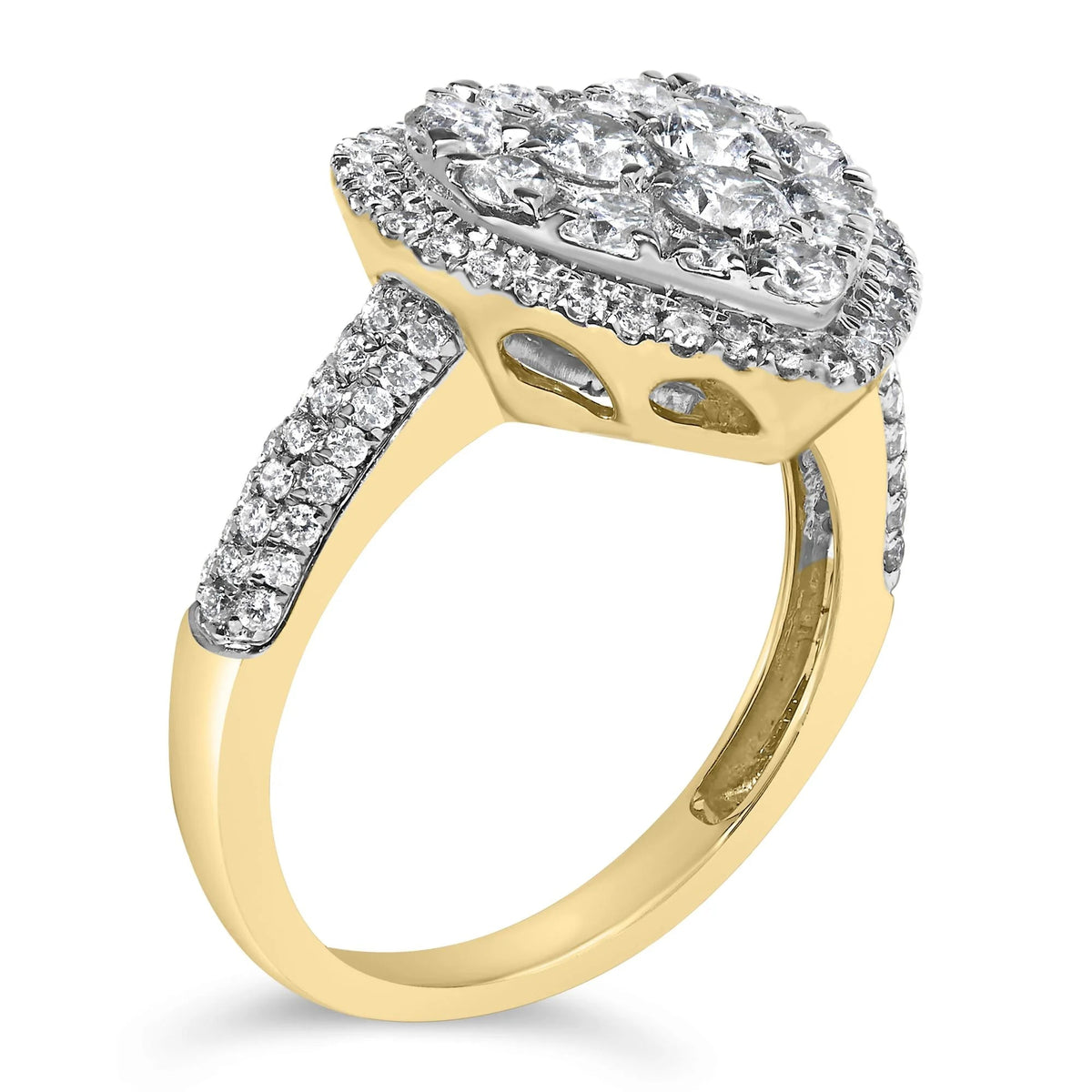 14K Yellow Gold 1 1/2 Cttw Diamond Heart Shaped Composite Ring (H - I Color, SI2 - I1 Clarity) - Ring Size 7 - LinkagejewelrydesignLinkagejewelrydesign
