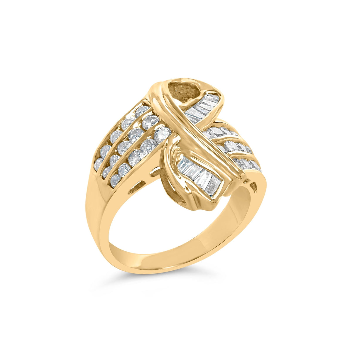 14K Yellow Gold 1 1/3 Cttw Channel Set Diamond Bypass Cocktail Ring (J - K Color, I1 - I2 Clarity) - Ring Size 7 - LinkagejewelrydesignLinkagejewelrydesign