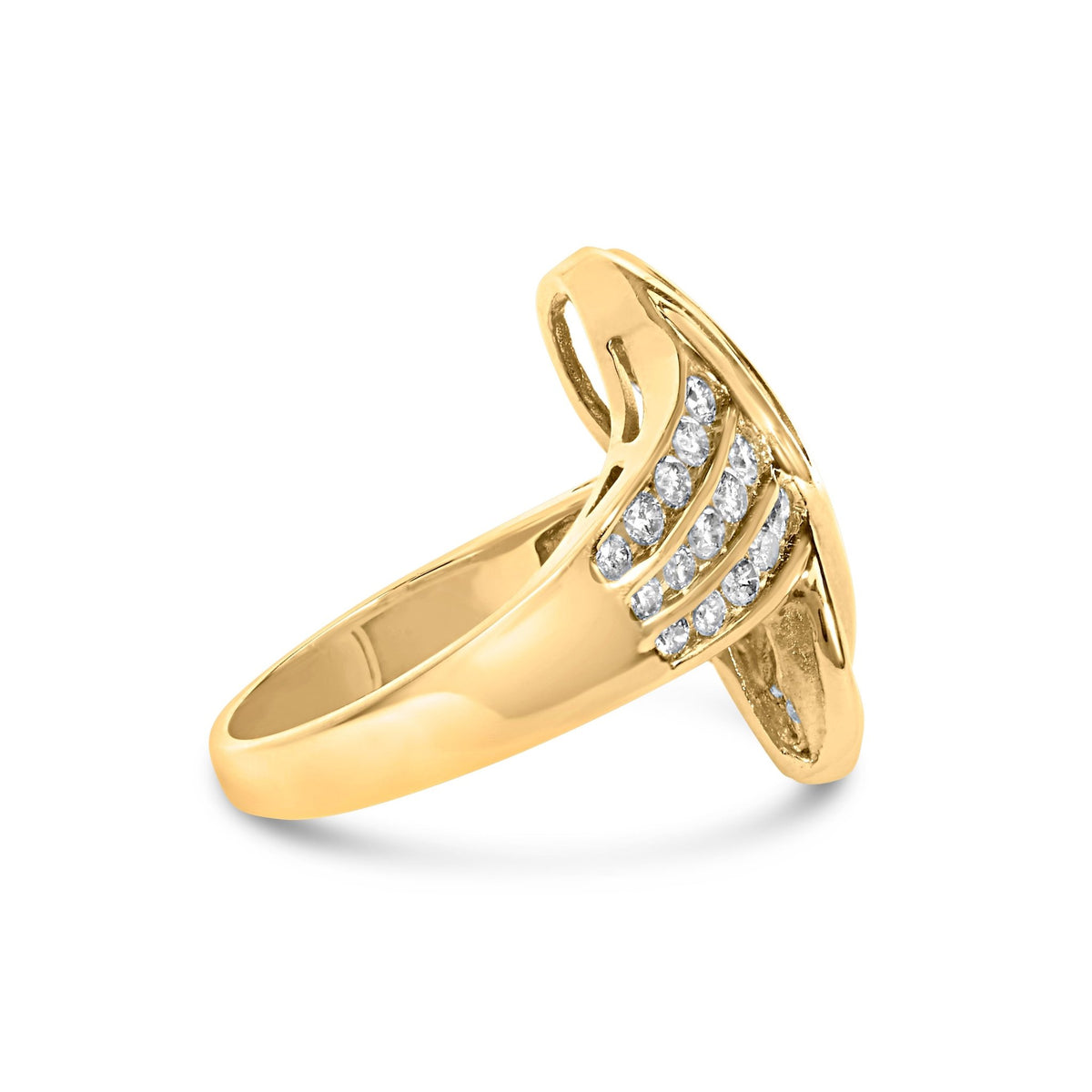 14K Yellow Gold 1 1/3 Cttw Channel Set Diamond Bypass Cocktail Ring (J - K Color, I1 - I2 Clarity) - Ring Size 7 - LinkagejewelrydesignLinkagejewelrydesign