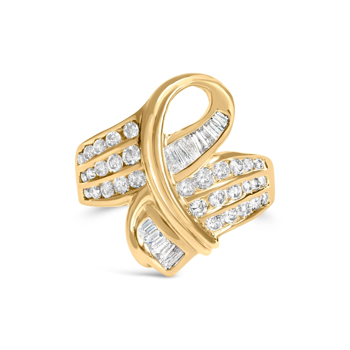 14K Yellow Gold 1 1/3 Cttw Channel Set Diamond Bypass Cocktail Ring (J - K Color, I1 - I2 Clarity) - Ring Size 7 - LinkagejewelrydesignLinkagejewelrydesign