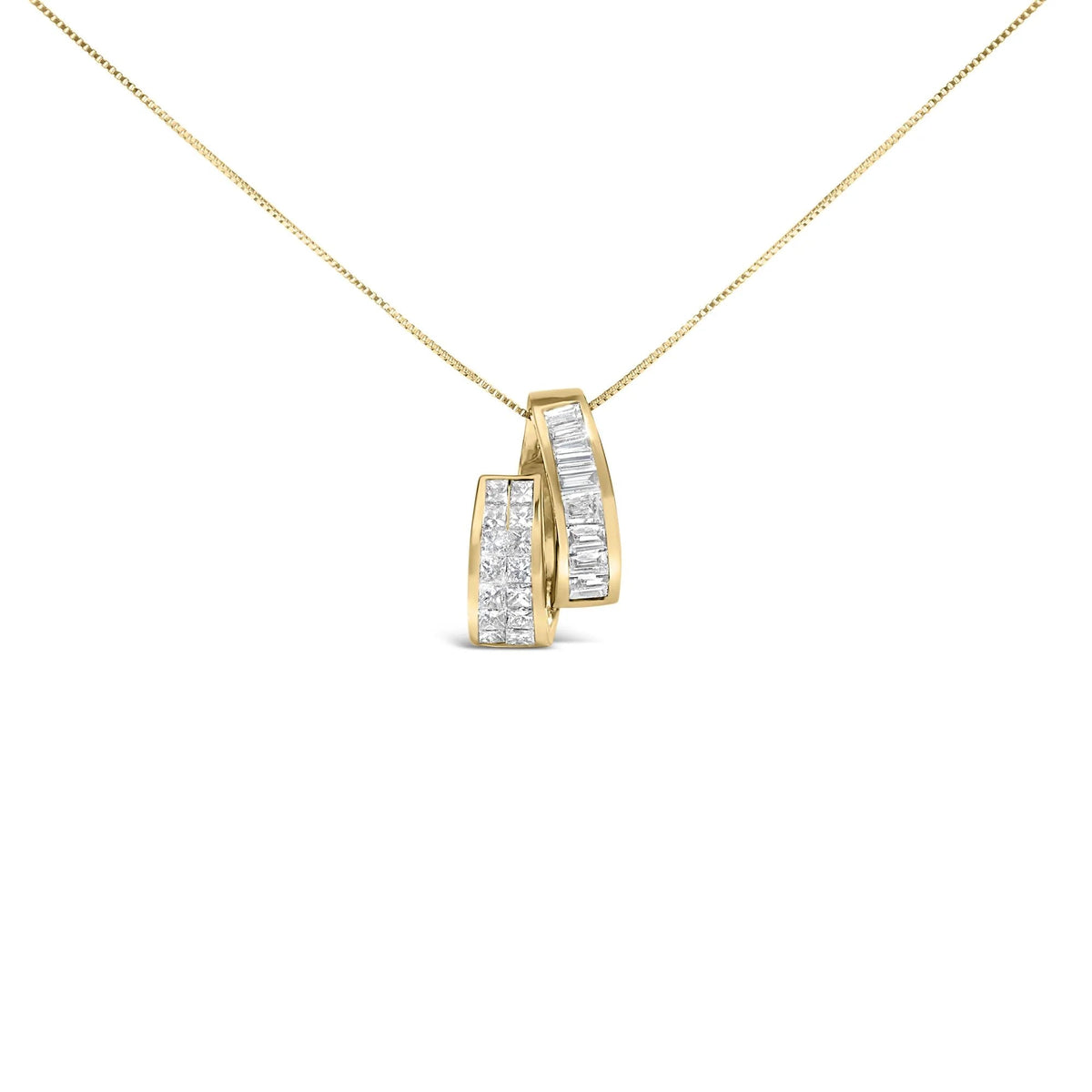 14K Yellow Gold 1 5/8 Cttw Princess and Baguette Diamond Duo Bar Pendant Necklace (G - H Color, VS2 - SI1 Clarity) - 18" - LinkagejewelrydesignLinkagejewelrydesign
