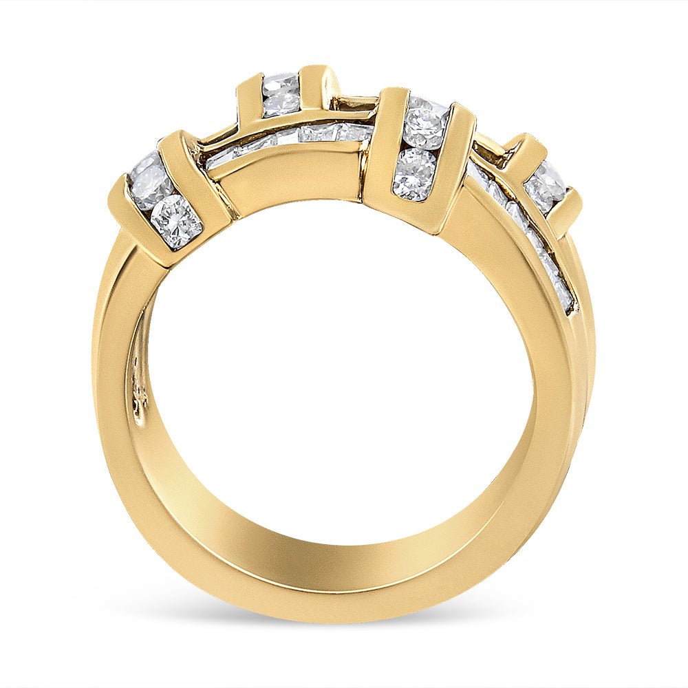 14K Yellow Gold 1 5/8 Cttw Round and Baguette Diamond Lattice Grid Design Ring Band (H - I Color, VS2 - SI1 Clarity) - Ring Size 6 - LinkagejewelrydesignLinkagejewelrydesign