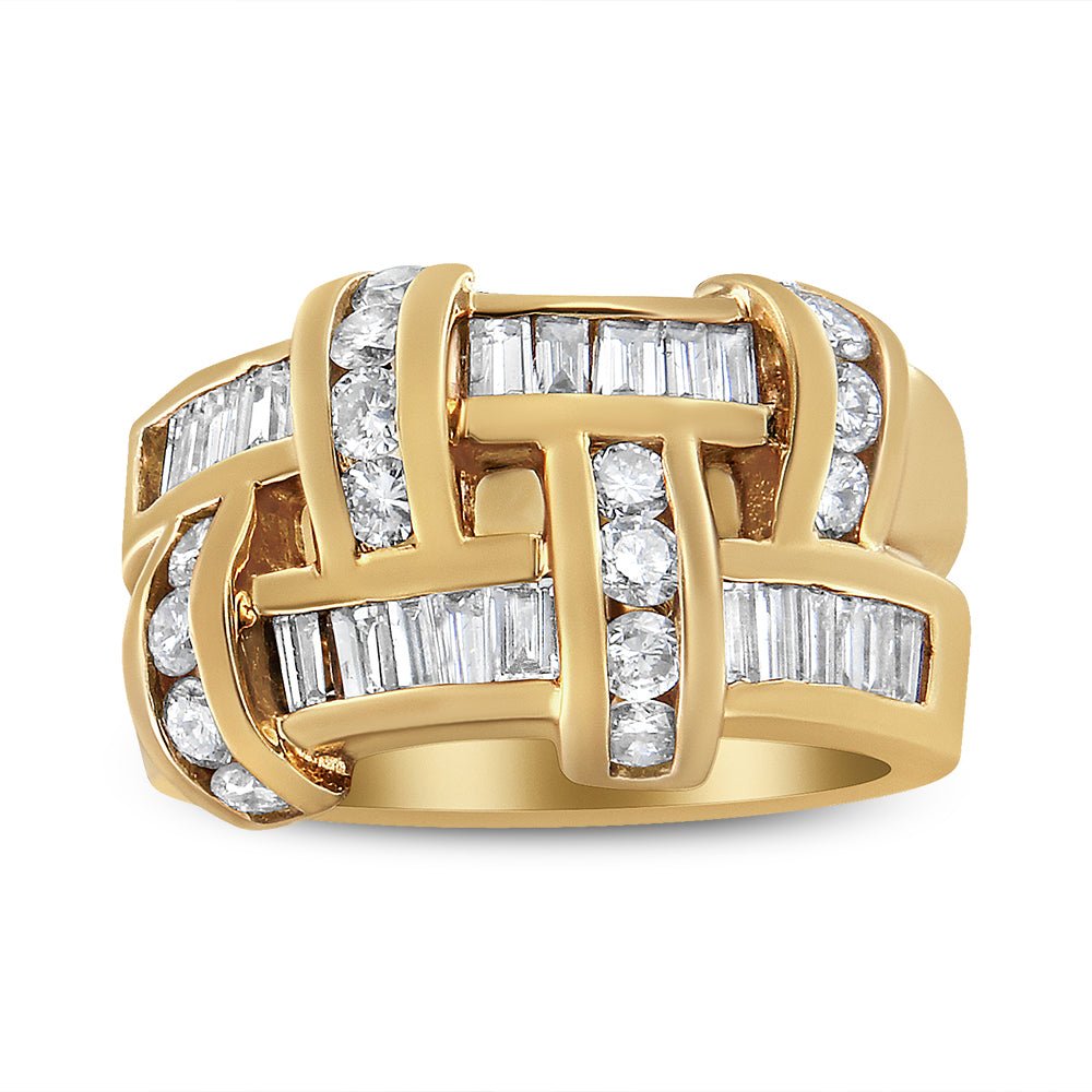 14K Yellow Gold 1 5/8 Cttw Round and Baguette Diamond Lattice Grid Design Ring Band (H - I Color, VS2 - SI1 Clarity) - Ring Size 6 - LinkagejewelrydesignLinkagejewelrydesign