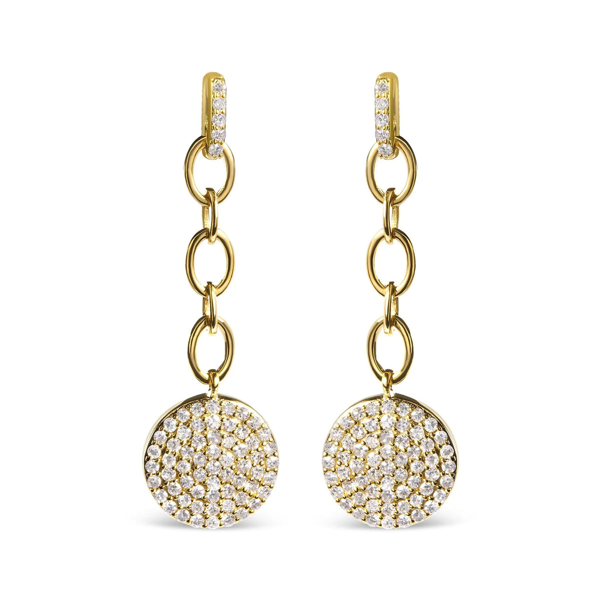 14K Yellow Gold 1.0 Cttw Diamond Chain Cluster Dangle Chain Earrings (I - J Color, I1 - I2 Clarity) - LinkagejewelrydesignLinkagejewelrydesign