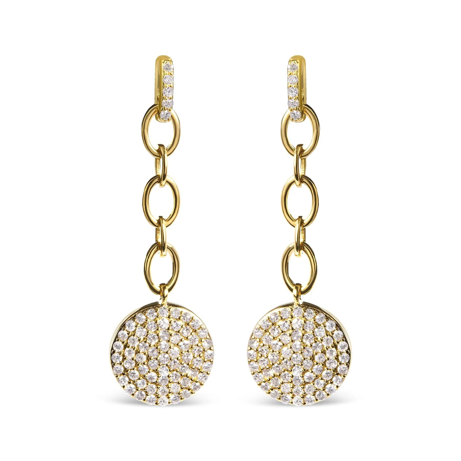 14K Yellow Gold 1.0 Cttw Diamond Chain Cluster Dangle Chain Earrings (I - J Color, I1 - I2 Clarity) - LinkagejewelrydesignLinkagejewelrydesign