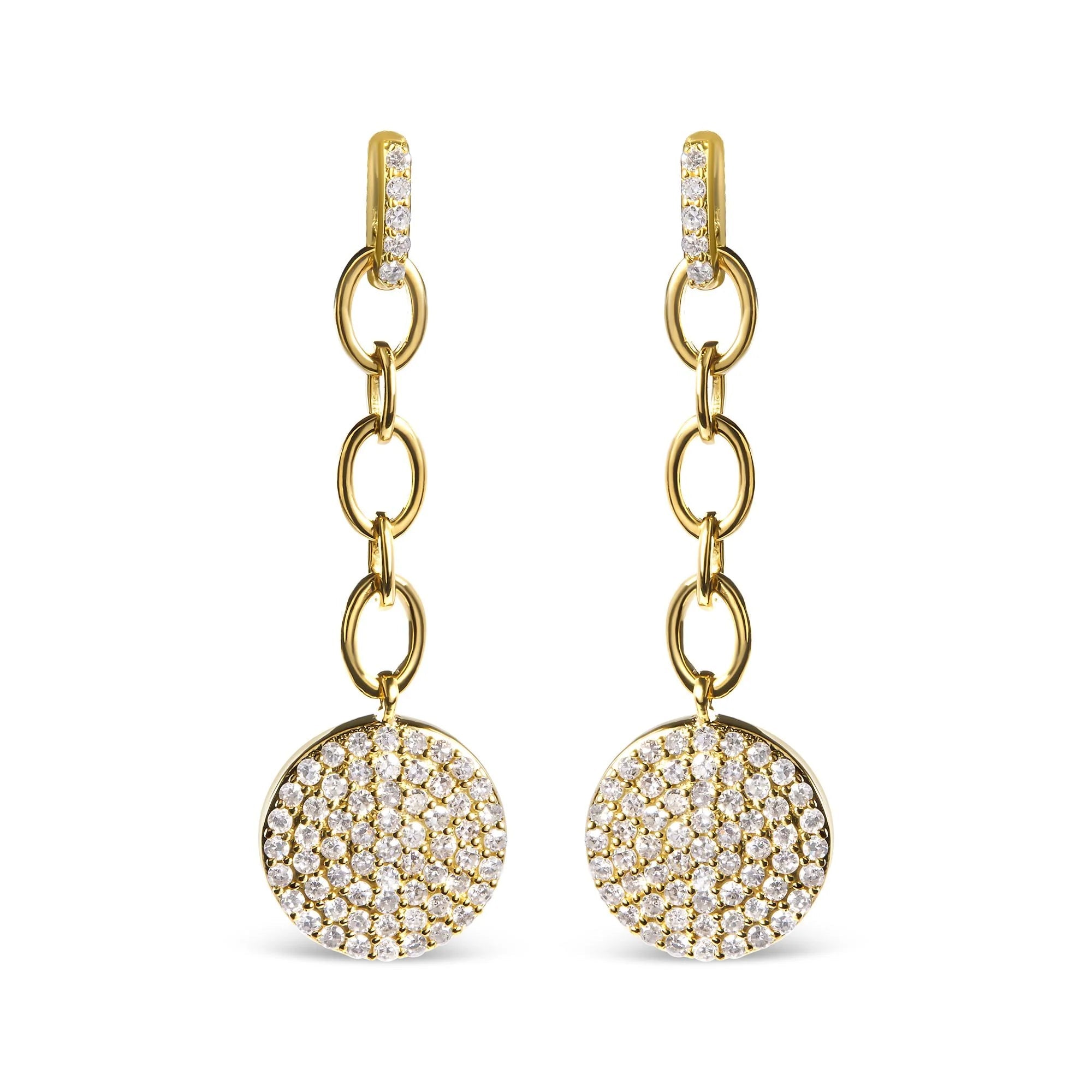 14K Yellow Gold 1.0 Cttw Diamond Chain Cluster Dangle Chain Earrings (I - J Color, I1 - I2 Clarity) - LinkagejewelrydesignLinkagejewelrydesign