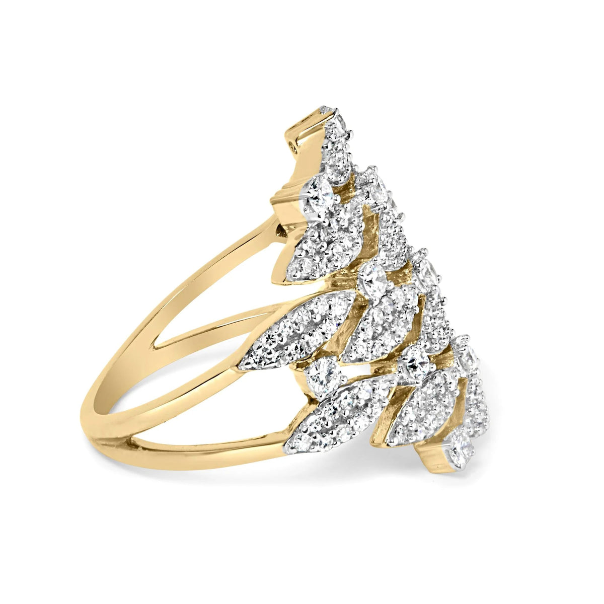 14K Yellow Gold 1.0 Cttw Diamond Geometric Stacked Open Cocktail Ring (I - J Color, I1 - I2 Clarity) - LinkagejewelrydesignLinkagejewelrydesign