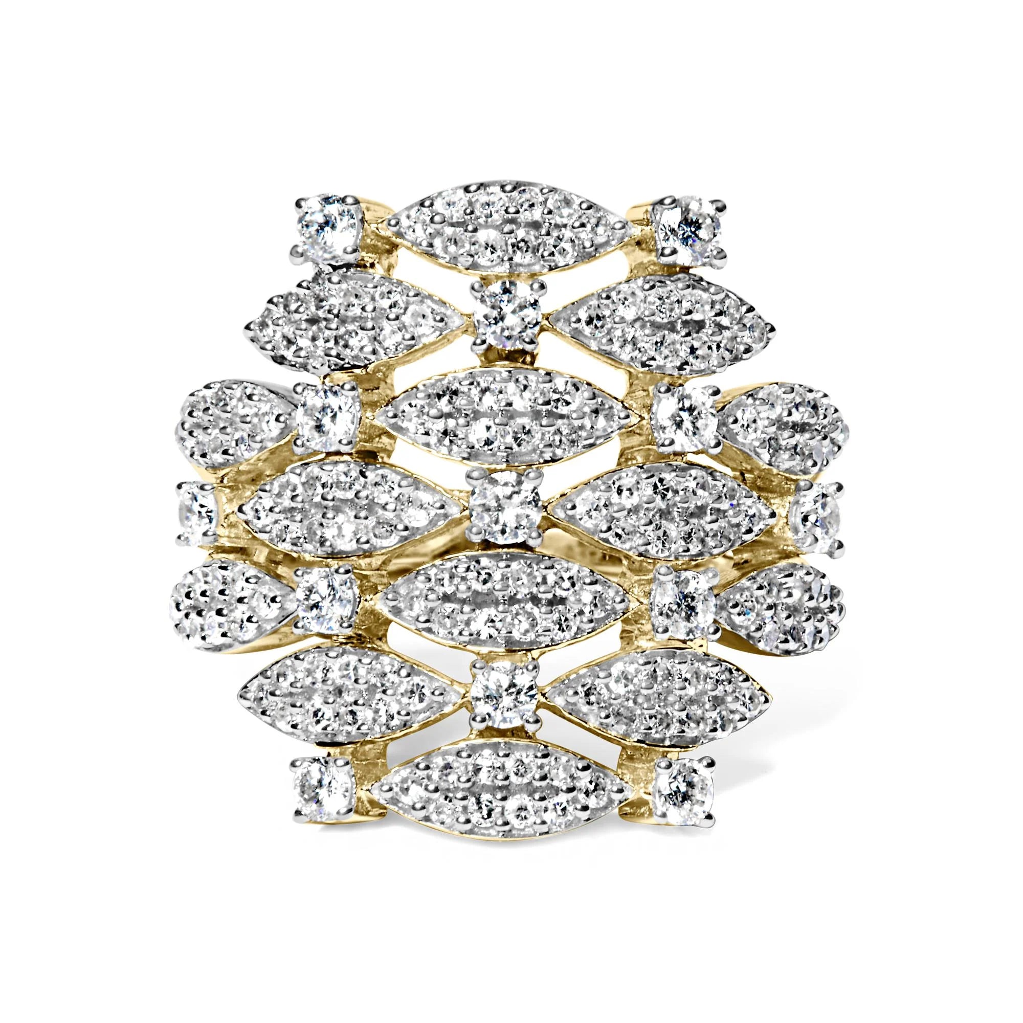 14K Yellow Gold 1.0 Cttw Diamond Geometric Stacked Open Cocktail Ring (I - J Color, I1 - I2 Clarity) - LinkagejewelrydesignLinkagejewelrydesign