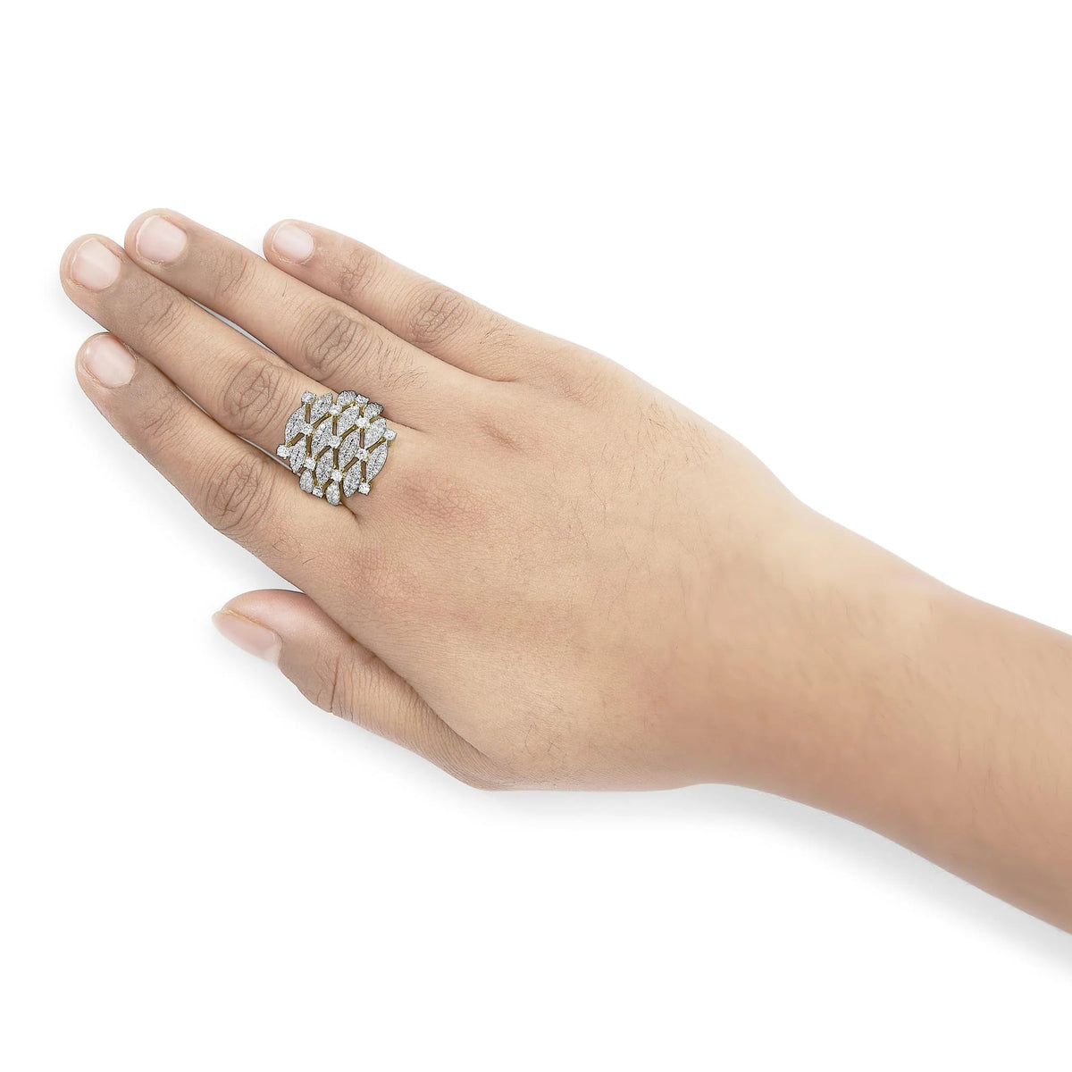 14K Yellow Gold 1.0 Cttw Diamond Geometric Stacked Open Cocktail Ring (I - J Color, I1 - I2 Clarity) - LinkagejewelrydesignLinkagejewelrydesign