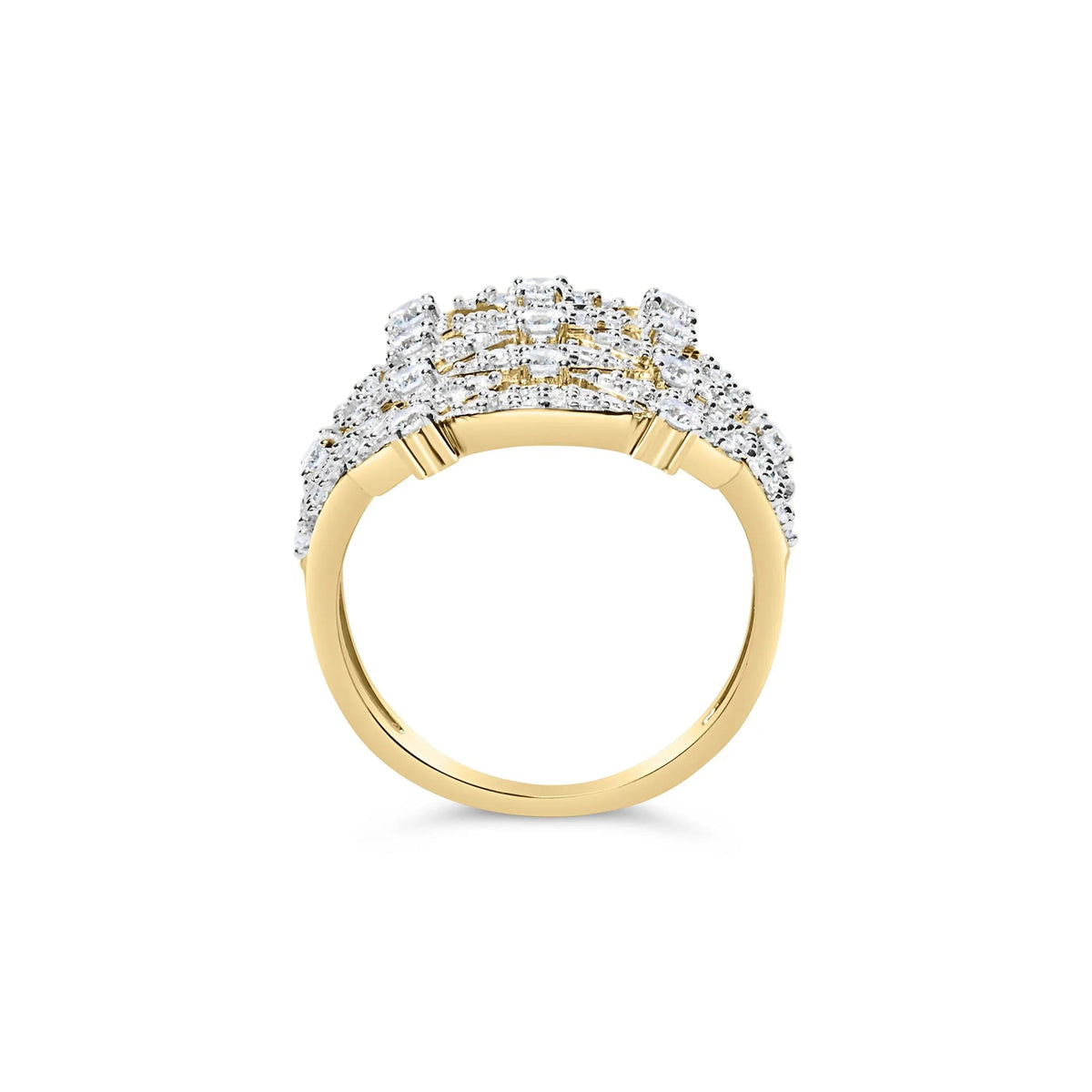 14K Yellow Gold 1.0 Cttw Diamond Geometric Stacked Open Cocktail Ring (I - J Color, I1 - I2 Clarity) - LinkagejewelrydesignLinkagejewelrydesign