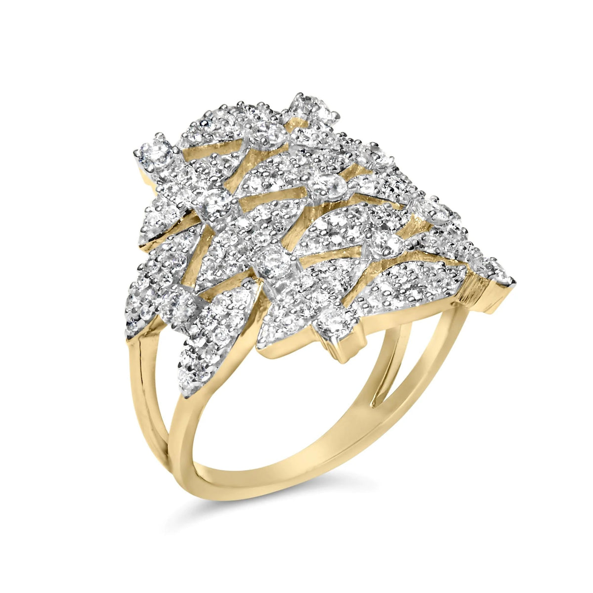 14K Yellow Gold 1.0 Cttw Diamond Geometric Stacked Open Cocktail Ring (I - J Color, I1 - I2 Clarity) - LinkagejewelrydesignLinkagejewelrydesign
