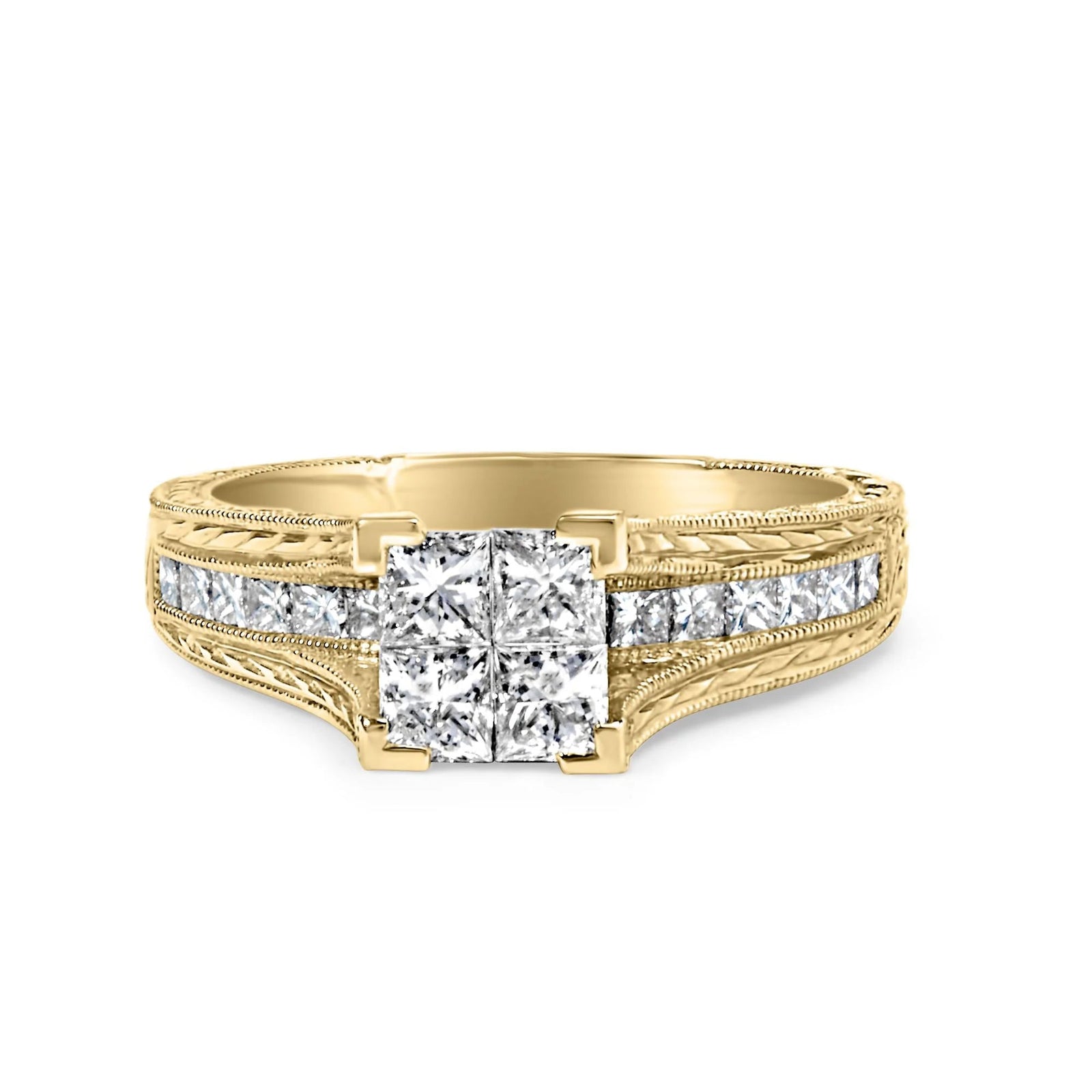 14K Yellow Gold 1.0 Cttw Princess Composite Diamond Engagement Ring (G - H Color, VS1 - VS2 Clarity) - Size 7 - LinkagejewelrydesignLinkagejewelrydesign