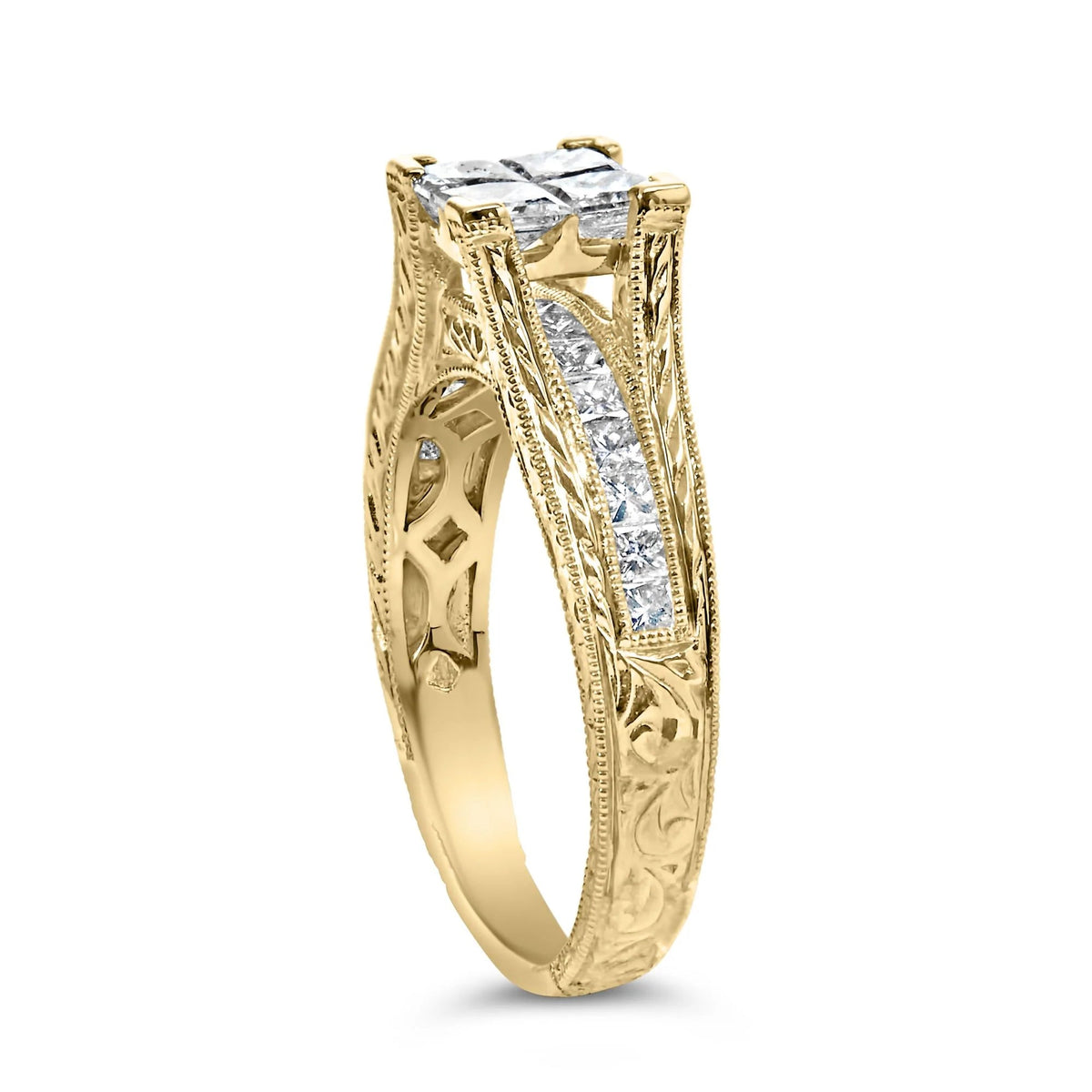 14K Yellow Gold 1.0 Cttw Princess Composite Diamond Engagement Ring (G - H Color, VS1 - VS2 Clarity) - Size 7 - LinkagejewelrydesignLinkagejewelrydesign