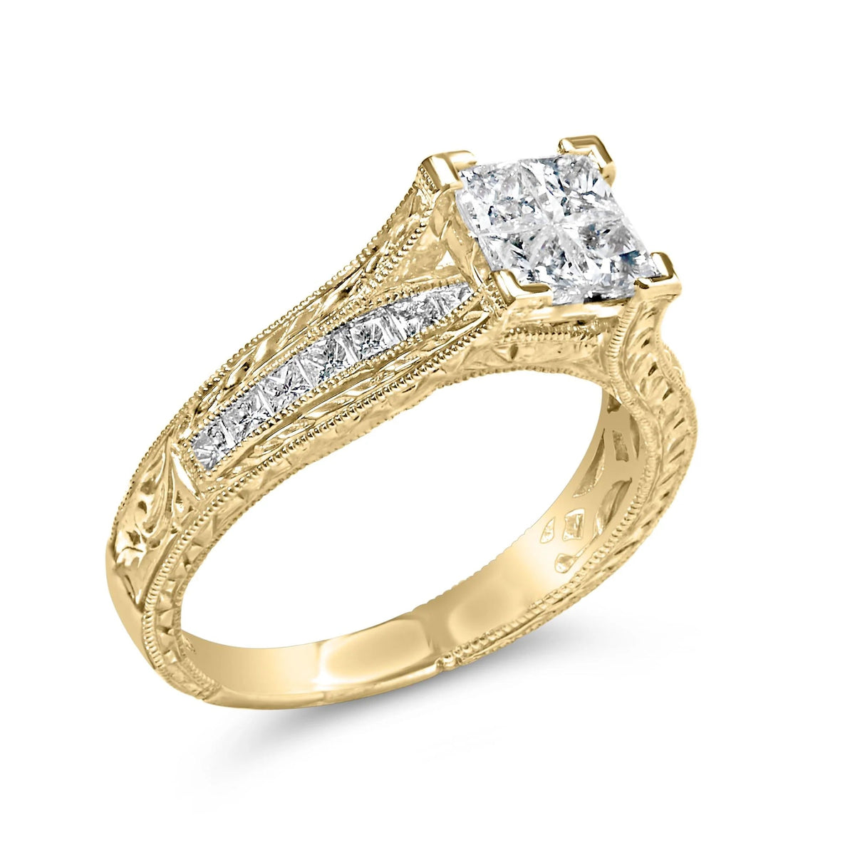 14K Yellow Gold 1.0 Cttw Princess Composite Diamond Engagement Ring (G - H Color, VS1 - VS2 Clarity) - Size 7 - LinkagejewelrydesignLinkagejewelrydesign