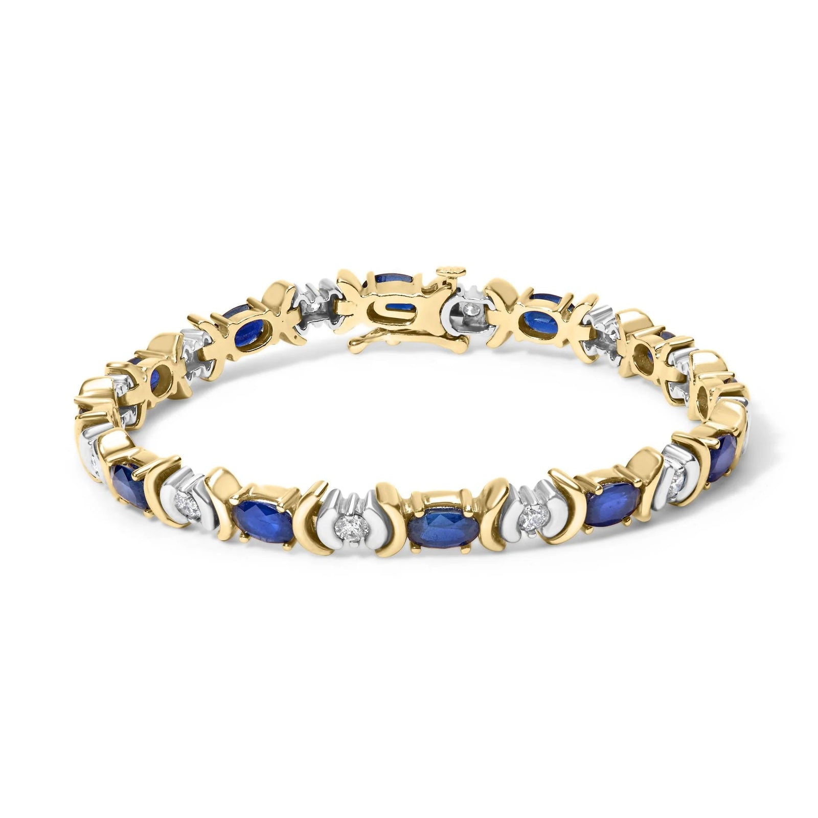 14K Yellow Gold 1.00 Cttw Alternating Diamond and 6 1/2 Cttw Oval Blue Sapphire Link Bracelet (H - I Color, SI1 - SI2 Clarity) - 7" Inches - LinkagejewelrydesignLinkagejewelrydesign