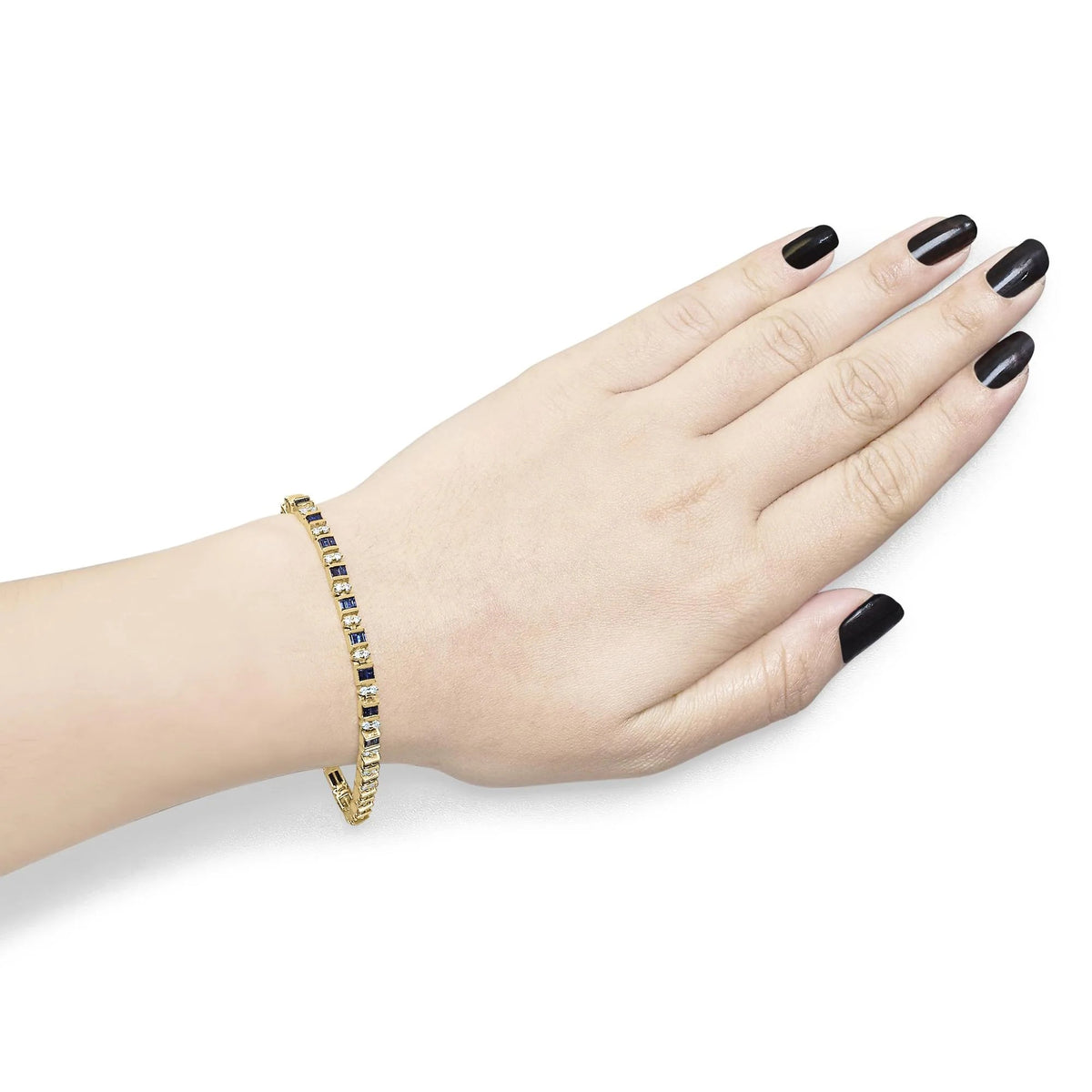 14K Yellow Gold 1.00 Cttw Diamond and Alternating Blue Sapphire Link Bracelet (H - I Color, SI1 - SI2 Clarity) - 7" Inches - LinkagejewelrydesignLinkagejewelrydesign