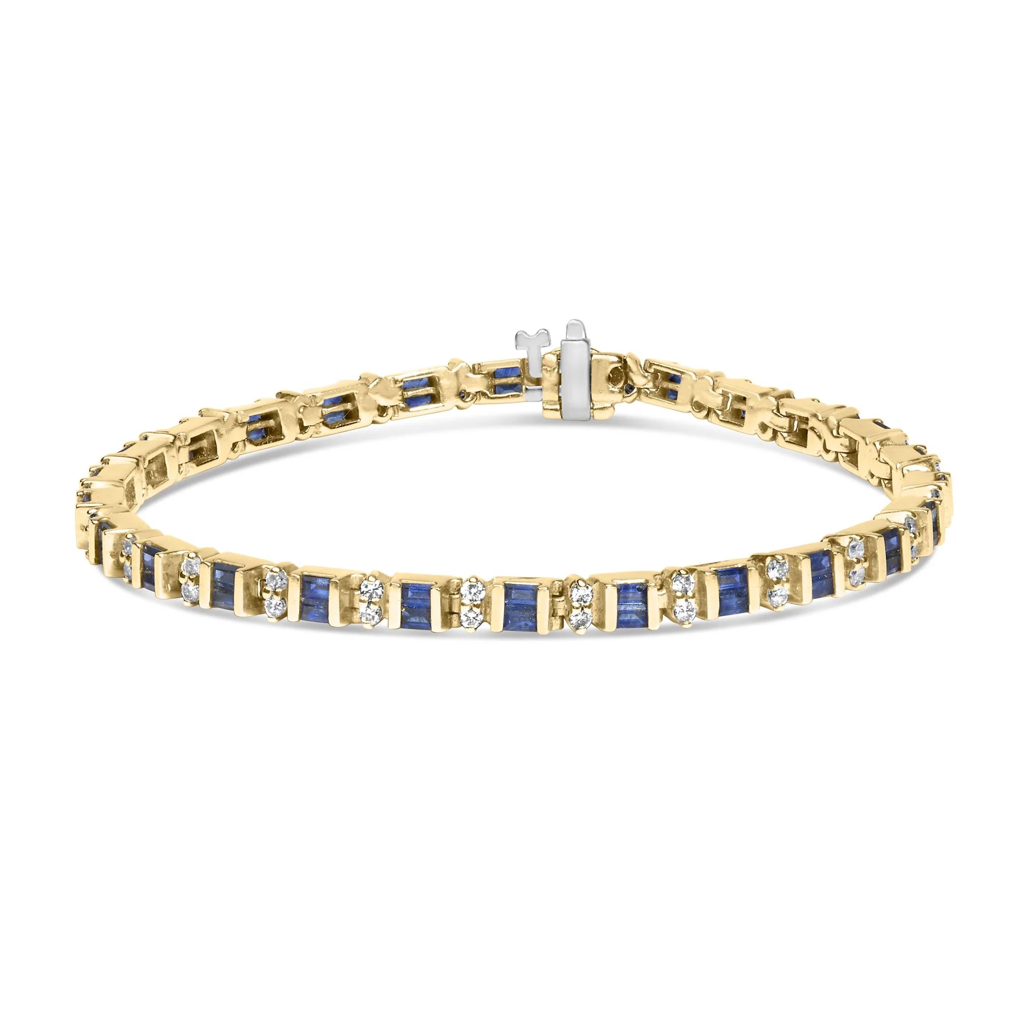 14K Yellow Gold 1.00 Cttw Diamond and Alternating Blue Sapphire Link Bracelet (H - I Color, SI1 - SI2 Clarity) - 7" Inches - LinkagejewelrydesignLinkagejewelrydesign